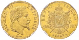 Second Empire 1852-1870
100 Francs, Strasbourg, 1862 BB, AU 32.25 g.
Ref : G.1136, Fr. 581 Conservation : NGC MS61 Quantité : 3078 exemplaires. Rare...