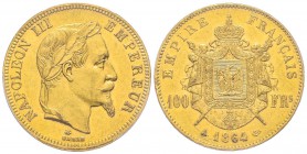 Second Empire 1852-1870
100 Francs, Paris, 1864 A, AU 32.25 g.
Ref : G.1136, Fr. 580 Conservation : PCGS MS62 Quantité : 5536 exemplaires. Rare.