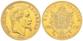 Second Empire 1852-1870
100 Francs, Paris, 1868 A, AU 32.25 g. Ref : G.1136, Fr. 580 Conservation : PCGS MS62 Quantité : 2315 exemplaires. Très rare...