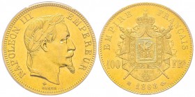 Second Empire 1852-1870
100 Francs, Strasbourg, 1868 BB, AU 32.25 g. Ref : G.1136, Fr. 581 Conservation : PCGS MS62 Quantité : 1982 exemplaires. Très...