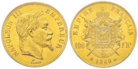 Second Empire 1852-1870
100 Francs, Strasbourg, 1869 BB, AU 32.25 g. Ref : G.1136, Fr. 581 Conservation : PCGS MS62