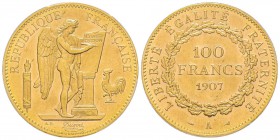 Troisième République 1870-1940
100 Francs, Paris, 1907 A, AU 32.25 g. Ref : G.1137a, Fr. 590 Conservation : PCGS MS63