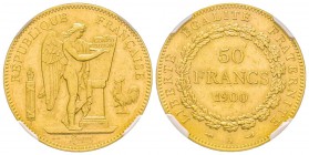 Troisième République 1870-1940
50 Francs, Paris, 1900 A, AU 16.12 g. Ref : G.1113, Fr. 591 Conservation : NGC MS61 Quantité : 200 exemplaires. Rariss...