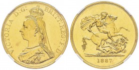 Victoria I 1837-1901 5 Pounds, 1887, AU 40 g. 917‰ Ref : Fr. 390, Spink 3864, KM#769 Conservation : NGC PROOF63 CAMEO