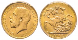 George V 1910-1936
Sovereign, 1925, AU 7.98 g. 917‰
Ref : Fr. 404a, KM#820, Spink 3996 
Conservation : PCGS MS67. Le plus bel exemplaire gradé