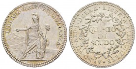 République piemontaise 1798-1799
Quarto di Scudo, Anno VII, AG 8.76 g.
Ref : MIR 1007, Pag. 2
Ex Vente Nomisma 40, lot 810 Conservation : presque F...