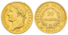 Département de l’Éridan 1802-1814
20 Francs, Turin, 1808 U, AU 6.45 g.
Ref : G.1023a, Pag. 19
Conservation : PCGS AU50. Le plus bel exemplaire grad...