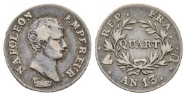 Département de l’Éridan 1802-1814
Quart de franc, Turin, AN 13 U, AG 1.22 g.
Ref : G.346, Pag.60
Ex Vente Nomisma 42, lot 602
Conservation : presq...