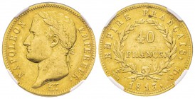 Département de Gênes 1805-1814
40 Francs, Gênes, 1813 CL, AU 12.9 g. Ref : G.1084, Pag. 22
Conservation : NGC AU53 Quantité : 3060 exemplaires. Rare...