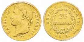 Département de Gênes 1805-1814
20 Francs, Gênes, 1813 CL, AU 6.43 g.
Ref : G.1025, Pag. 23 Conservation : PCGS XF45 Quantité : 4380 exemplaires. Rar...