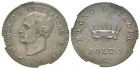 Royaume d’Italie 1805-1814
Prova da 1 Soldo, Milan, 1807 ML / M, Cu 10 g.
Ref : Pag. 491 (R4) Conservation : NGC MS62 BN. Rarissime