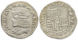 Casale, Guglielmo II Paleologo 1494-1518 
Testone, AG 9.43 g.
Avers : GVLIELMVS MAR MONT FER ZC 
Revers : SAC RI RO IMP PRINC VICA PP
Ref : Biaggi...