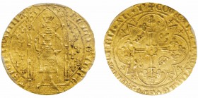 Cuneo, Jeanne de Naples 1343-1382
Franc à pied (ou Reine d’or), Cuneo, 1372-1382, AU 3.8 g.
Avers : RE . DEI.G.IHR. E T.SICL.IOANNA 
Revers : +COME...