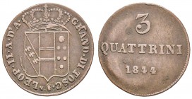 Firenze, Leopoldo II di Lorena 1824-1859
3 Quattrini, 1844, Cu 2.03 g.
Ref : MIR -, Pucci -, GIG. 87, Mont. 394a Conservation : TTB. Rarissime