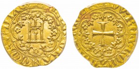 Genova
Charles VI, Roi de France 1396-1409
Genovino, AU 3.55 g.
Ref : MIR 53/1 (R3), Fr.401, Dup. 421 Conservation : PCGS MS64. Le plus bel exempla...