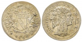 Genova
Dogi Biennali III fase 1637-1797 Gianuino, 1668, Billon 1.99 g. Avers : DVX ET GVB REIP GENV Écu couronné à l’exergue LIBERTAS /Revers : BONIT...