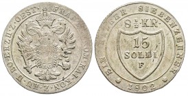 Gorizia
Francesco II 1797-1805
15 Soldi, 1802 F (Hall), AG 6.10 g.
Ref : Pag. 276a, KM#49 Conservation : Superbe