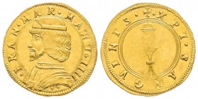 Mantova, Francesco II Gonzaga 1484-1519 
Ducato, ND (1484-1495), AU 3.58 g.
Avers: FRAN MAR MANT IIII 
Revers : + XPI SANGVINIS 
Ref : MIR 408 (R5...