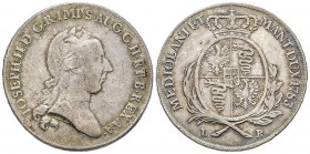 Milano, Giuseppe II 1780-1790
Scudo, 1783, AG 22.94 g.
Ref : MIR 446/3 (R)
Ex Vente Nomisma 40, lot 1358 Conservation : presque TTB. Rare
