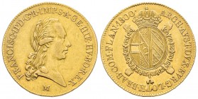 Milano, Francesco II d’Asburgo - Lorena 1799-1800
Sovrano, 1800 M, AU 11.07 g.
Ref : MIR 474/2, CR. 2/B, Fr. 741a Conservation : TTB/SUP