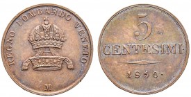 Milano, Francesco Giuseppe d’Asburgo Lorena 1848-1859
5 Centesimi, 1850, CU 8.50 g.
Ref : MIR 532/2, Pag.241
Ex Vente Nomisma 40, lot 1074 Conserva...
