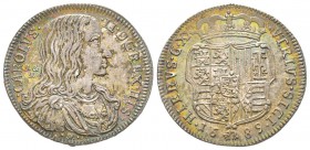 Napoli, Carlo II, Re di Spagna 1674-1700
Tari, 1689, AG 5.05 g.
Ref : MIR 299/2, PR. 17
Ex Vente Nomisma 40, lot 1493 Conservation : presque FDC