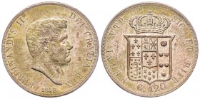 Napoli, Ferdinando II di Borbone 1830-1859
Piastra de 120 Grana, 1848, AG 27 g. Ref : MIR 501/10, Pr. 74 Conservation : PCGS AU55