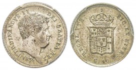 Napoli, Ferdinando II di Borbone 1830-1859
10 Grana, 1836, AG 2.29 g. Ref : MIR 512/1, Pr. 148 Conservation : PCGS MS63
