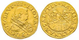 Giulio II (Giuliano della Rovere) 1503-1513
Doppio fiorino di Camera, ND, Roma, AU 6.61 g. Ref : MIR 545 (R3), Munt.4, Berman 556, Fr. 36 Conservatio...
