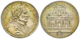 Clemente XII (Lorenzo Corsini) 1730-1740
1/2 Piastra, 1736, AG 14.7 g.
Ref : Munt. 19, Berman 2617, KM#879 Conservation : PCGS AU58. Superbe
