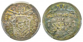 Clemente XIII (Carlo della Torre di Rezzonico) 
Grosso, 1760, AN II, AR 1.3 g. Ref : Munt. 26, Berman 2906 Conservation : PCGS AU58