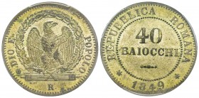 II Repubblica Romana 1849
40 Baiocchi, Roma, 1849, Mi 20 g. Ref : Munt. 1, Pag. 339 Conservation : PCGS MS63 . FDC