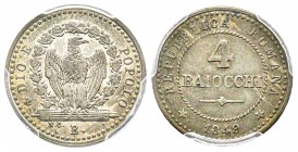 II Repubblica Romana 1849
4 Baiocchi, Roma, 1849, Mi 1.95 g.
Ref : Munt. 4, Pag. 342
Conservation : PCGS AU55