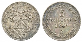 Pio IX 1849-1870
5 Baiocchi, Bologna, 1847, AN I, AG 1.34 g. Ref : Munt. 22, Pag. 248 Conservation : Superbe