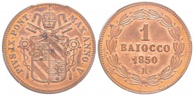 Pio IX 1849-1870
Baiocco, Roma, 1850, AN V, Cu 10 g. Ref : Munt. 32, Pag. 503 Conservation : PCGS MS63 RB