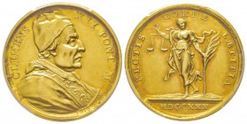 Clemente XII 1730-1740
Medaglia in oro, 1730, AN I, AU 15.5 g., 31 mm Opus Hamerani 
Avers : CLEMENS XII PONT M 
Revers : RECTIS CORDE LAETITIA MDC...