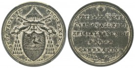 Sede Vacante 1829
Medaglia, 1829, Camerlengo Card. Pier Francesco Galleffi, étain 20 g., 31 mm, Opus Cerbara Ref : Boccia 85 Conservation : PCGS SP62...