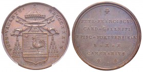 Sede Vacante 1829
Medaglia, 1830, Camerlengo Card. Pier Francesco Galleffi, AE 16 g., 31 mm, Opus Cerbara Ref : Boccia 92 Conservation : PCGS SP63 BN