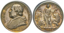 Pio IX 1846-1878
Medaglia in argento, 1861, AN XVI, AG 35 g., 44 mm, Opus Voigt 
Avers : PIVS IX PONT MAX AN XVI 
Revers : DEVS MEVS CONCLVDAT ORA ...