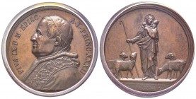 Pio IX 1846-1878
Medaglia, 1877, AN XXXII, AE 39 g., 44 mm, Opus Girometti Avers : PIVS IX P M EPISC A L PRINC XXXII /Revers : PRINCEPS PASTORVM A MD...