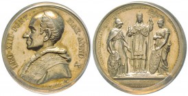 Leone XIII 1878-1903
Medaglia in argento, 1887, AG 35 g., 44 mm Opus Bianchi Avers : LEO XIII PONT MAX ANNO X /Revers : CONTROVERSIA DE INSVLIS KAROL...