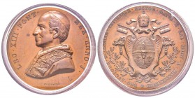 Leone XIII 1878-1903
Medaglia, 1878, AN I, AE 40 g., 44 mm, Opus Bianchi Avers : LEO XIII PONT MAX ANNO I /Revers : DEO AVCTORE ECCLASIAE VNIVERSIAE ...