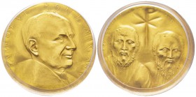 Paolo VI 1963-1978
Medaglia in oro, 1967, AN V, AU 70 g., 44 mm, 917‰, Opus Fazzini 
Avers : PAVLVS VI PONT MAX AN V
Revers : XIX SAECA A SS PETRI ...