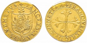 Venezia, Francesco Venier 1554-1556
Scudo d’oro, ND, AU 3.38 g.
Ref : Fr. 1454, CNI 57, Papadopoli 5 Conservation : PCGS MS62. Très rare, le plus be...