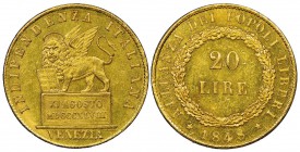 Venezia, Governo provvisorio 1848-1849
20 Lire, 1848, AU 6.44 g.
Ref : Pag. 76, Fr. 1518
Ex Vente Nomisma 42, lot 677 Conservation : NGC MS63+