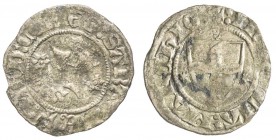 Italy - Savoy
Amedeo VI 1343-1383
Forte Escucellato, ND, Mi 1.37 g.
Ref : MIR 85c (R5), Biaggi 75A 
Conservation : TB. Très Rare