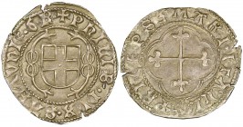 Italy - Savoy
Filiberto I 1472-1482
Grosso, ND, Mi 2.42 g.
Ref : MIR 200d (R), Biaggi 177a Conservation : NGC AU53