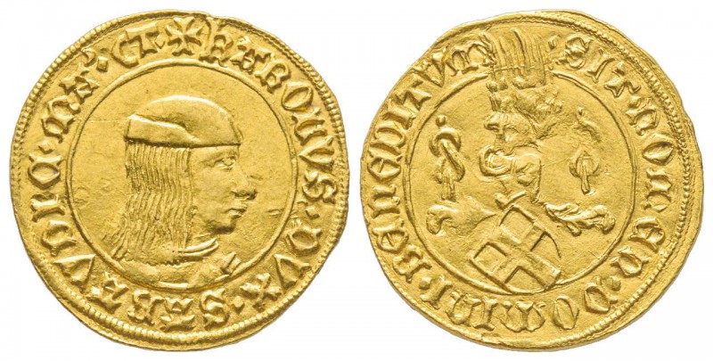 Italy - Savoy
Carlo I 1482-1490
Ducato d’oro, II tipo, Torino, AU 3.48 g.
Ave...