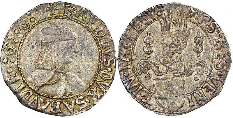 Italy - Savoy
Carlo I 1482-1490
Mezzo Testone, II Tipo, Cornavin, ND, AG 4.75 ...