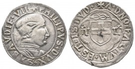Italy - Savoy
Filippo II 1496-1497
Testone, I Tipo, ND, AG 9.36 g.
Avers : +PHILIPVS+DVX+SABAVDIE+VII+
Revers : A+DNO+FACTVM+EST+ISTVD+
Ref : MIR...